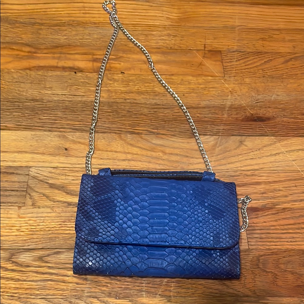 Pretty Persuasions Blue Cross Body Snake Print Chain Shoulder Bag